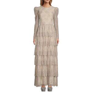 Antonio Melanix Born on Fifth Metallic Lace Long Sleeve Tiered Ruffle Maxi Dress